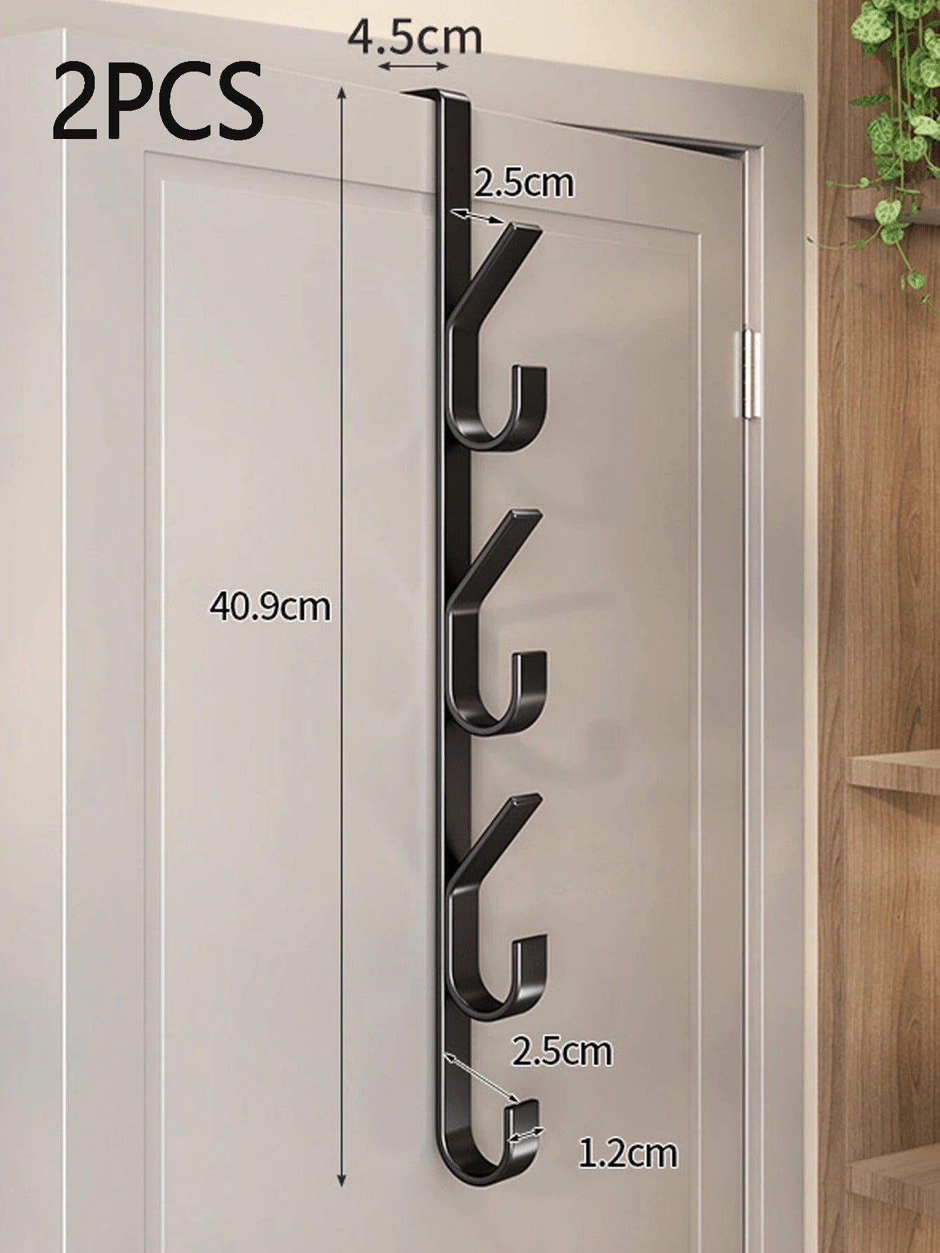 1pc/2pcs Carbon Steel Over-The-Door Hooks, Multi-Functional Space-Saving Vertical Storage Hooks, No-Drill Door Hanging Storage Rack, Suitable For Bathroom, Bedroom, Entryway, Sturdy Door Back Clothing Rack, Towel Rack