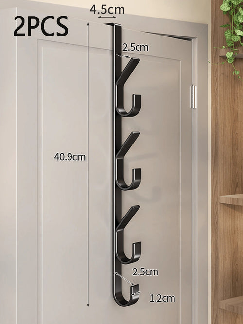 1pc/2pcs Carbon Steel Over-The-Door Hooks, Multi-Functional Space-Saving Vertical Storage Hooks, No-Drill Door Hanging Storage Rack, Suitable For Bathroom, Bedroom, Entryway, Sturdy Door Back Clothing Rack, Towel Rack
