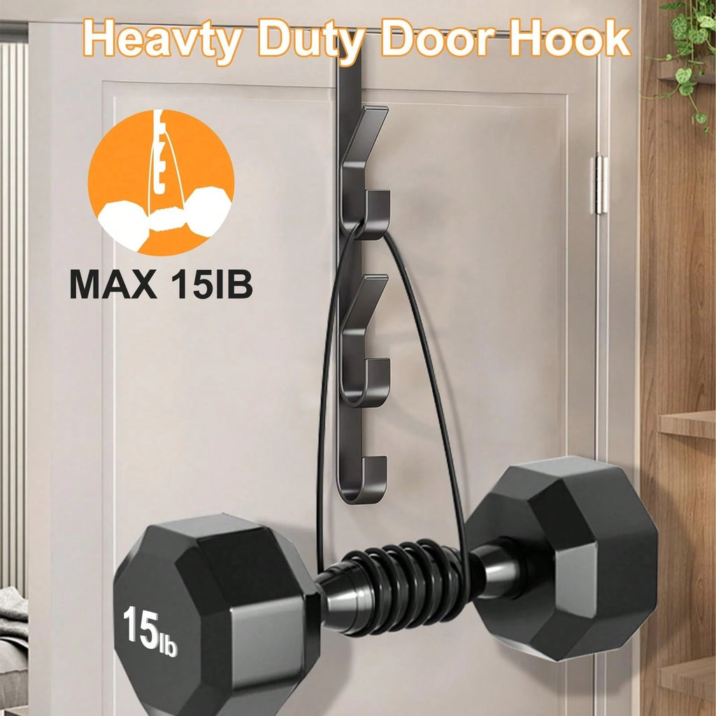 1pc/2pcs Carbon Steel Over-The-Door Hooks, Multi-Functional Space-Saving Vertical Storage Hooks, No-Drill Door Hanging Storage Rack, Suitable For Bathroom, Bedroom, Entryway, Sturdy Door Back Clothing Rack, Towel Rack