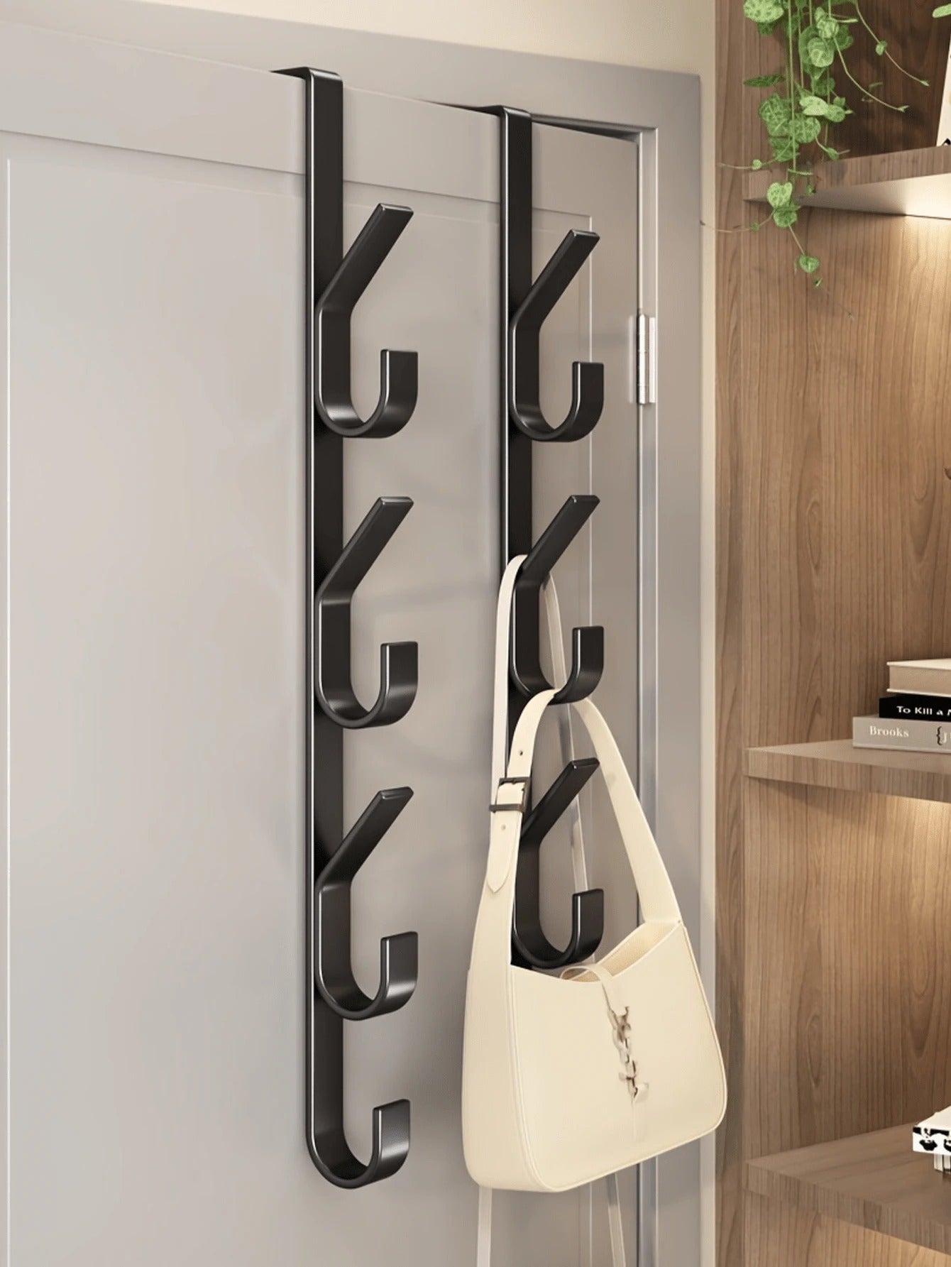 1pc/2pcs Carbon Steel Over-The-Door Hooks, Multi-Functional Space-Saving Vertical Storage Hooks, No-Drill Door Hanging Storage Rack, Suitable For Bathroom, Bedroom, Entryway, Sturdy Door Back Clothing Rack, Towel Rack