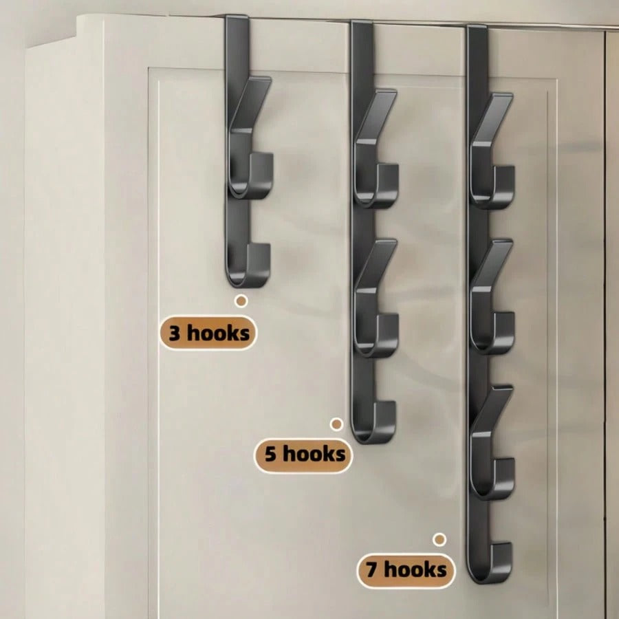 1pc/2pcs Carbon Steel Over-The-Door Hooks, Multi-Functional Space-Saving Vertical Storage Hooks, No-Drill Door Hanging Storage Rack, Suitable For Bathroom, Bedroom, Entryway, Sturdy Door Back Clothing Rack, Towel Rack
