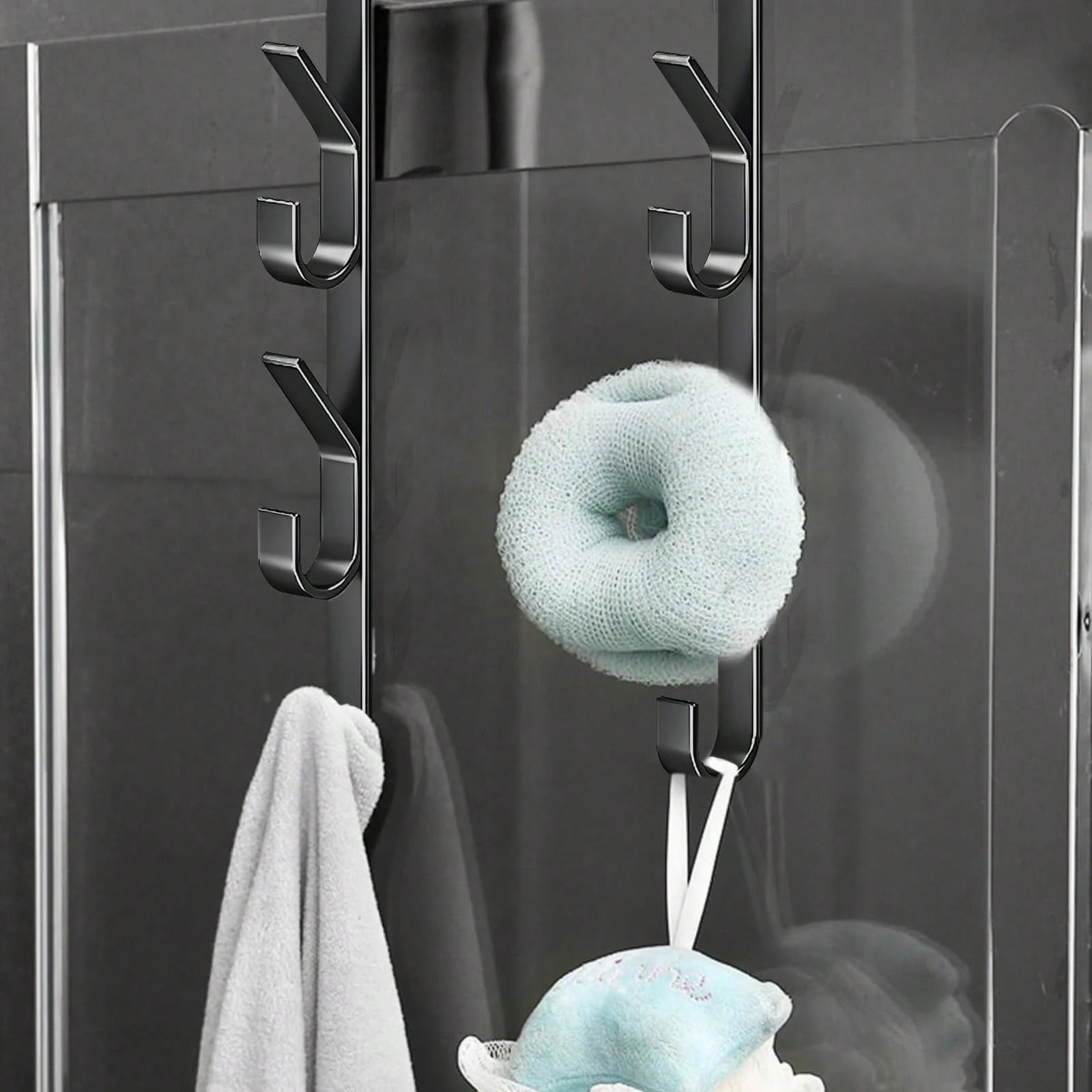1pc/2pcs Carbon Steel Over-The-Door Hooks, Multi-Functional Space-Saving Vertical Storage Hooks, No-Drill Door Hanging Storage Rack, Suitable For Bathroom, Bedroom, Entryway, Sturdy Door Back Clothing Rack, Towel Rack