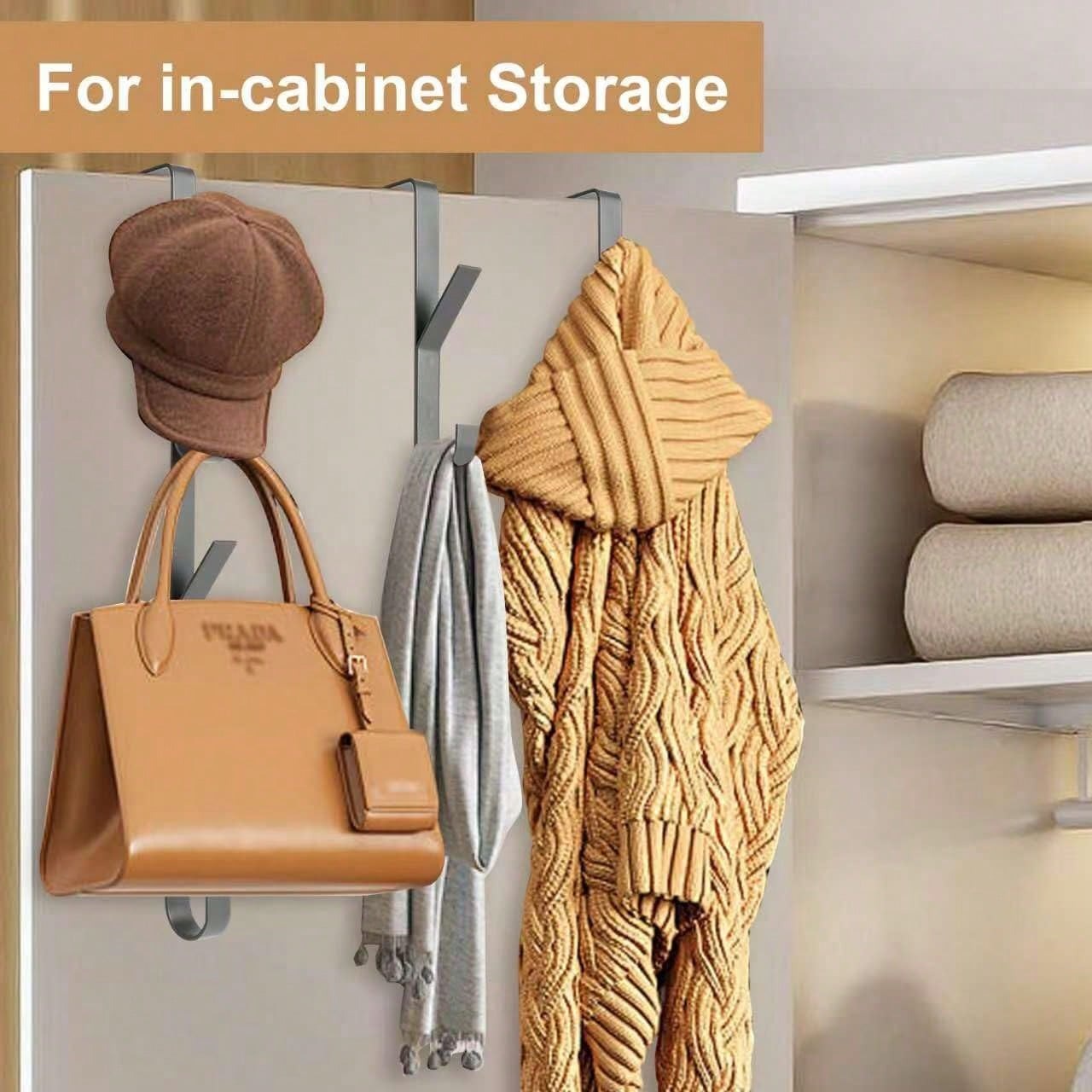 1pc/2pcs Carbon Steel Over-The-Door Hooks, Multi-Functional Space-Saving Vertical Storage Hooks, No-Drill Door Hanging Storage Rack, Suitable For Bathroom, Bedroom, Entryway, Sturdy Door Back Clothing Rack, Towel Rack